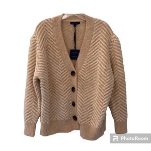Select + Trend Cream & Peach Chevron Like Pattern Cardigan Sweater Size …